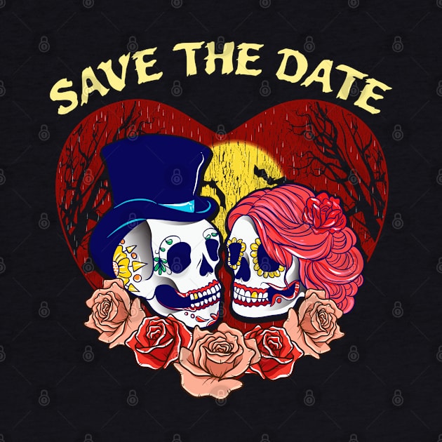 Save the Date Romantic Sugar Skulls Funny Halloween by creative